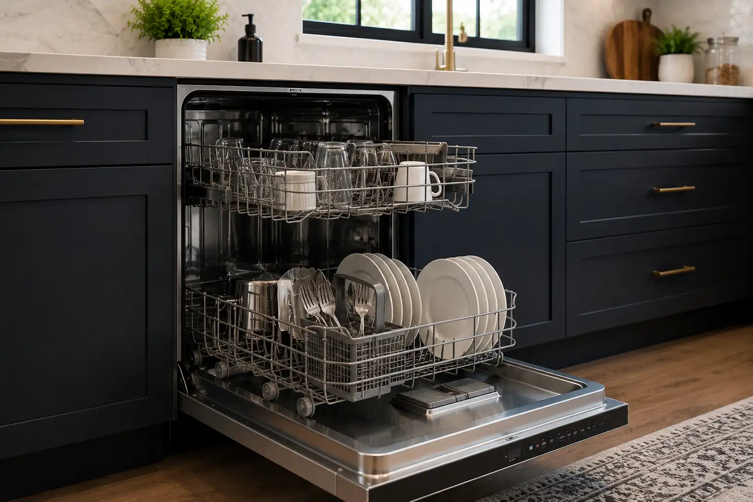 Built-in dishwasher in a modern residential kitchen