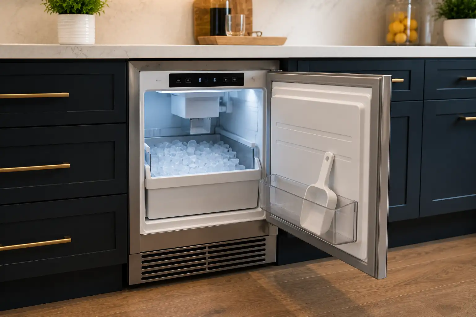 Built-in residential ice maker appliance