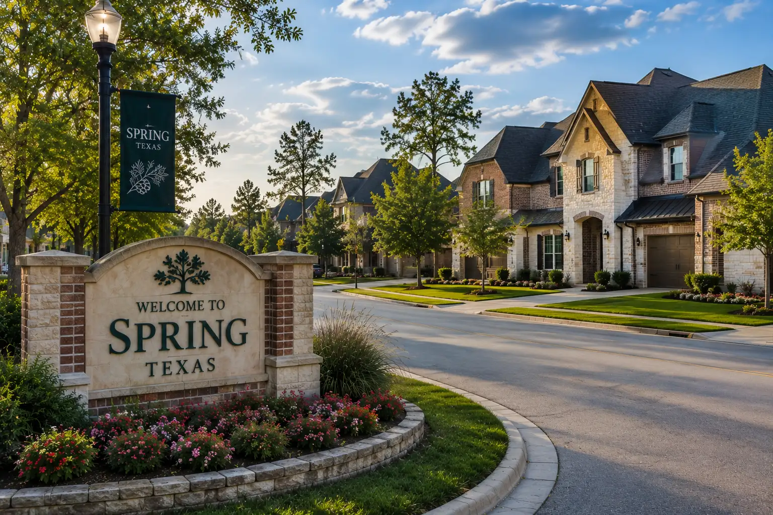 Spring Texas suburban homes and residential street