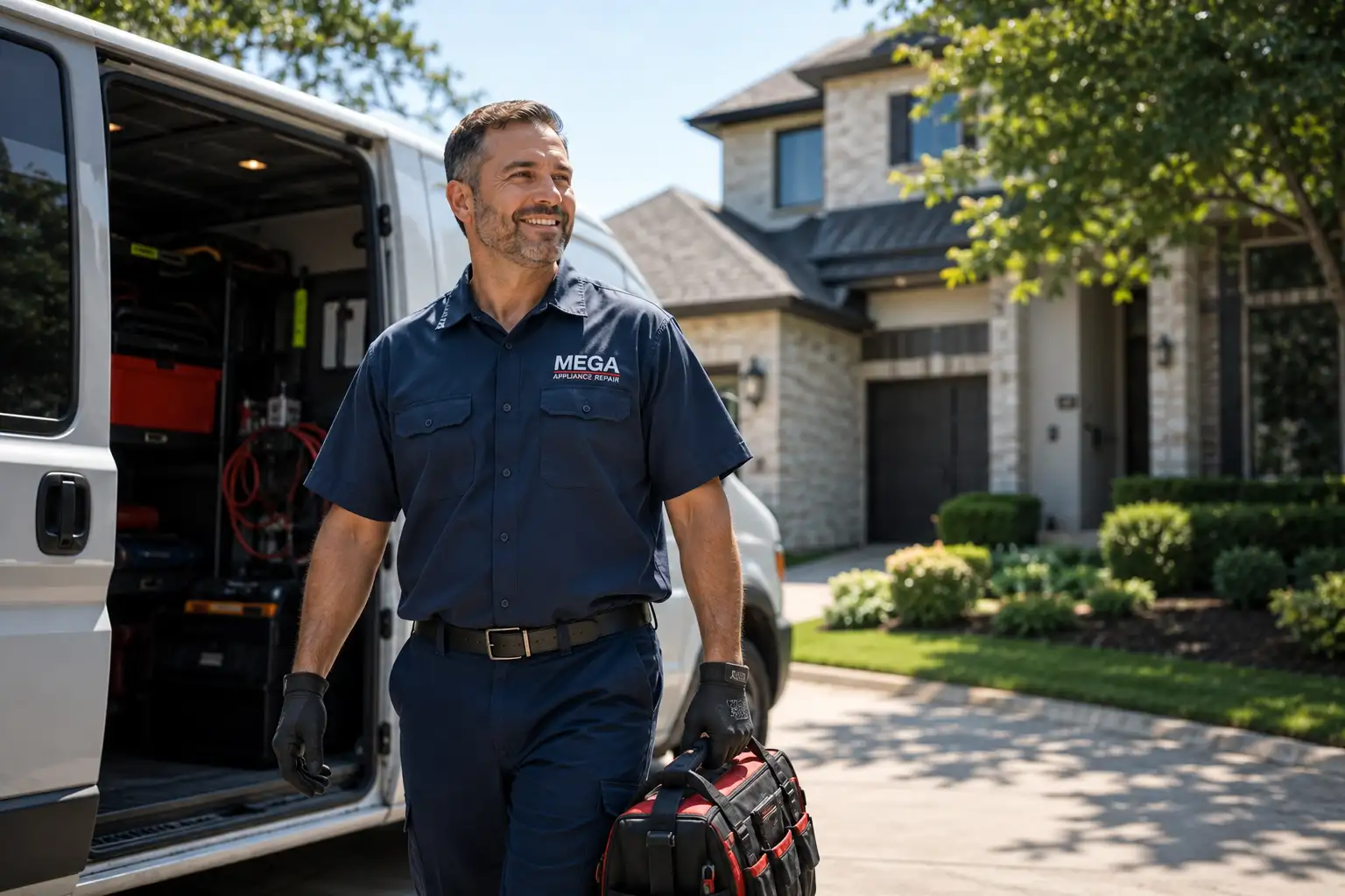 Appliance repair technician ready for service in Houston